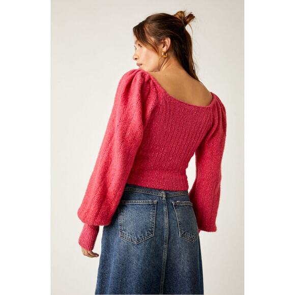 Free People Pink Cropped Ribbed Knit Katie XS Sweater Soft Cozy - Picture 10 of 11